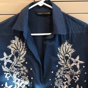 Zara Indigo Blue Embroidered Loose Tunic Blouse
